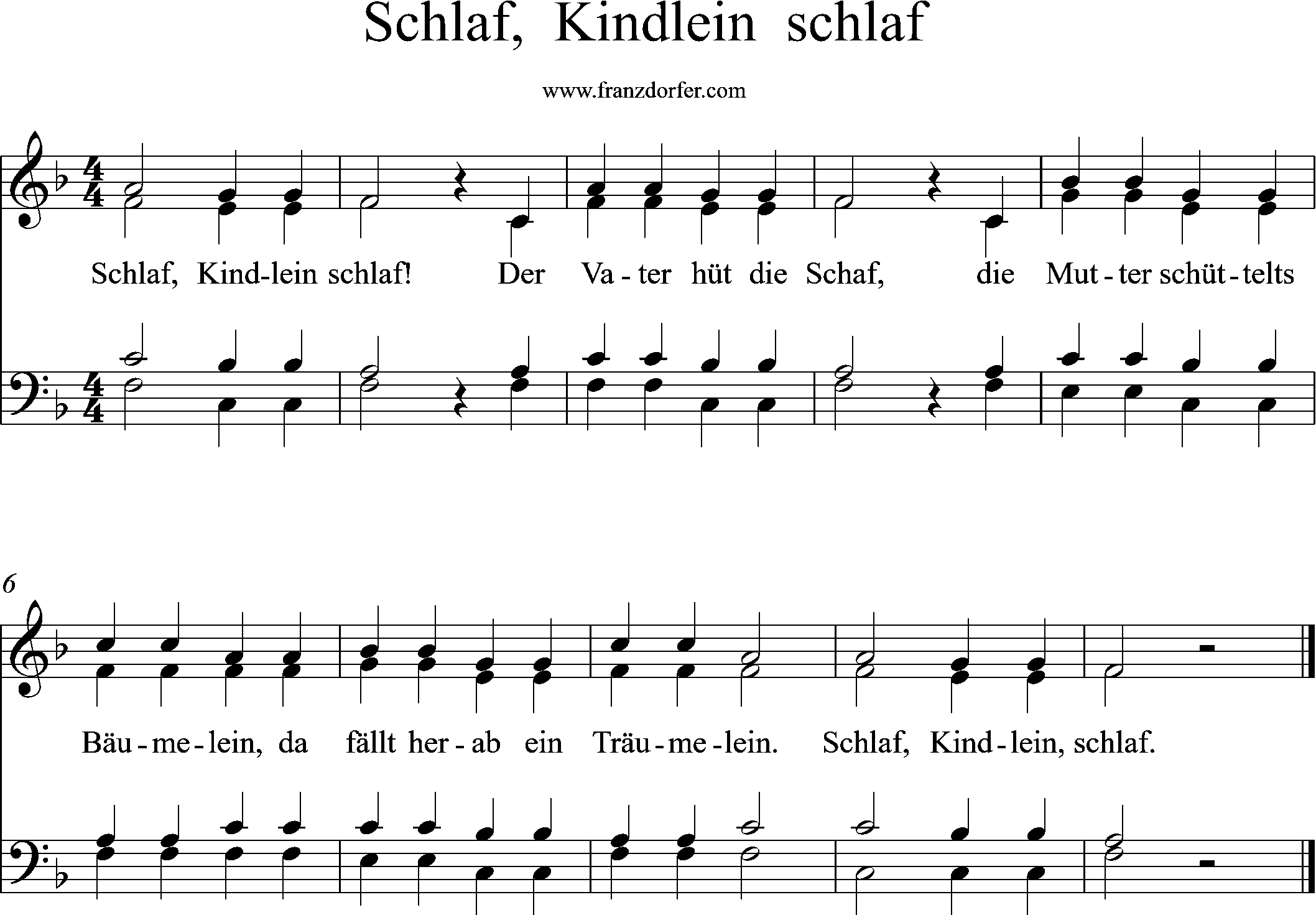 Chor-, Orgelnoten, 4stimmig, Schlaf Kindlein schlaf